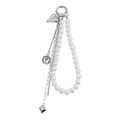Elegante colgante para bolso con perlas, corazón plateado y moneda para mujer - ZW1272 - Cadena Perla Artificial Moneda Corazón