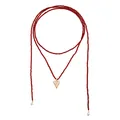 Long red seed bead necklace with a textured gold heart pendant and pearl accents - Red Heart Style (ZW897) / Gold