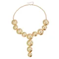 Statement vintage gold metallic Y-shaped necklace with polished geometric round discs - Y-shaped Necklace (ZW390) / Gold