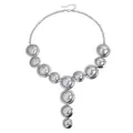 Exaggerated geometric Y-shaped disc necklace with a vintage silver metallic finish. - Y-shaped Necklace (ZW390) / Silver