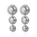 Retro geometric triple circular dome drop earrings in polished silver finish - Triple Disc Drop Earrings (ZW397) / Silver