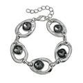 Bracciale in metallo argentato con maglie ovali irregolari e cristalli grigio scuro - ZW409 Bracciale Heavy Metal