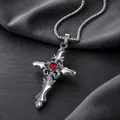 Gothische zilveren kruis ketting met een levendige rode edelsteen voor mannen. - Rood Zirconia Kruis (L1211-B)