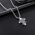 Close-up detail of titanium steel cross pendant featuring intricate angel wing texture - Wing Necklace (L1161-A) with Perfume