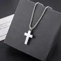Sleek titanium steel cross pendant necklace in silver for men with hip-hop style - Cross Necklace (L1159-A) with Perfume
