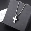 Polished silver titanium steel cross urn pendant necklace displayed on black gift box - Round Cross Necklace (L1159-B) with Perfume