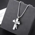 Silver titanium steel cross cremation urn necklace with rhinestone heart detail pendant - Double Cross Necklace (L1158-A) with Perfume
