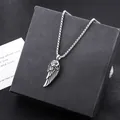 Antique silver titanium steel necklace featuring a detailed angel wing and rose pendant - Angel Wings Necklace (L1162-A) with Perfume