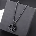 Black titanium steel necklace featuring a tree of life pendant on a box chain for men - Tree of Life Necklace (L1147-A) with Perfume