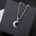 Polished silver titanium steel crescent moon pendant necklace for men in hip hop style - Moon Necklace (L1145-A) with Perfume