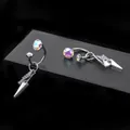 Detail view of titanium lightning bolt horseshoe earrings with iridescent zircon stones - AB Color (Single Piece)