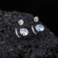 Macro detail showing iridescent crystals on F136 titanium horseshoe piercing jewelry - Magic Color (XT070-D)