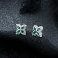 Luxury clover stud earrings featuring emerald green stones and pavé set crystals - Four-leaf Clover Full Pave Earring Single Piece (X1085-A)