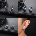 Trendy black four-pointed star earrings for men and women featuring blue enamel and black stone - Four-pointed Star Jewelry Set (X1291-A+X1290-A+X1289-A)