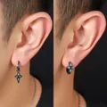 Cool punk style black four-pointed star earring with blue inlay for men and women - Four-pointed Star Jewelry Set (X1291-A+X1290-A)