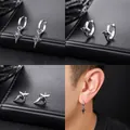 Silver four-pointed star earrings with black stone, showing hoop and stud styles - Four-pointed Star Jewelry Set (X1291-B+X1290-B+X1289-B)