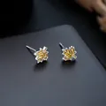 Elegant silver-toned maple leaf stud earrings with yellow enamel infill for men and women - Maple Leaf Pair / Yellow