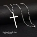 Collar con colgante de cruz de acero inoxidable plateado con cadena de eslabones O - Collar de Cruz Simple (L134-A)