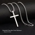 Exquisito colgante de cruz plateado con una cadena de caja de acero inoxidable para unisex. - Collar de Cruz de Cadena de Caja (L134-B)