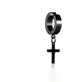 Punk style black titanium steel hoop earring with hanging cross charm for men - Cross Pendant Black Earring (X312-H)