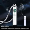 Silver Aquarius zodiac perfume bottle necklace in titanium steel with 65cm pearl chain - Aquarius
