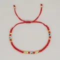 Pulsera de ojo turco trenzada roja con cuentas de cristal facetado y detalles dorados - Triple Ojo Turco Hilo Rojo(C-B220075C)