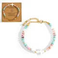 Handmade shell cross bead bracelet with colorful semi-precious stones and gold-tone beads - Multicolor Beaded Style B (With Baptism Card)