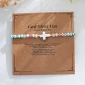 Handmade shell cross bracelet with colorful semi-precious stone beads on baptism gift card - Multicolor Beaded Style A (With Baptism Card)