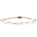 Hand-woven adjustable bracelet with moonstone, white crystal beads, and gold accents on white. - White Crystal Style (B-B25081203A)