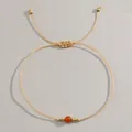Bracelet minimaliste en fil de cire kaki avec pierre orange et perles dorées - Style Pierre Gemme Rouge Orange (B-B24082701C)