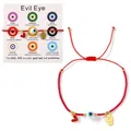 Red braided friendship bracelet featuring Turkish Evil Eye, heart, and gold Hamsa hand - Style With Meaning Card (GZ-B24123004A-P1)
