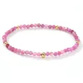 Pulsera artesanal de cuentas de cristal rosa facetado para mujer con bolas de oro - Pulsera de Cuentas Rosas con Detalles Dorados