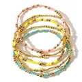 Böhmisches handgefertigtes elastisches Perlen-Armband-Set für Damen mit goldenen Akzenten - Bunte Glasperlen Boho Stil / Rosa Gelb Blau (FG-S24062801A)