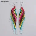 Pendientes largos de cuentas de colores hechos a mano con ganchos color acero para mujer - Gancho Acero Borla Multicolor (FG-E24070412A)