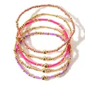 Handgefertigtes Set aus böhmischen Perlenarmbändern in Rosa, Lila und Goldtönen. - Rosa Lila Glasperlen Boho / Rosa Lila Gold Braun (FG-S24062801C)