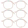 Set of six handmade braided colorful string bracelets with central pearls and gold beads - Hand-Braided Style (S26070803B) / 6-Piece Set / Mixed(Pink Blue White Orange)