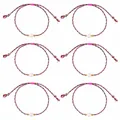 Six-piece set of colorful handmade braided rope bracelets with white pearls and gold beads - Hand-Braided Style (S26070803A) / 6-Piece Set / Mixed(Pink Blue Yellow Brown)
