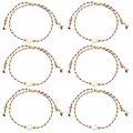 Six-piece set of hand-woven cord bracelets featuring pearls and golden metal beads - Hand-Braided Style (S26070803C) / 6-Piece Set / Mixed(Dark Blue White Gold)