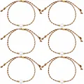 Set of 6 handmade braided bracelets with pearl and gold beads in color block style - Hand-Braided Style (S26070803D) / 6-Piece Set / Mixed(Coffee Gold)