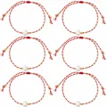 Exquisite set of 6 red and white hand-woven pearl bracelets with gold beads for women - Mixed(Red White)