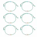 Set of 6 light blue and yellow braided cord bracelets with pearl and gold beads - Mixed(Light Blue Light Yellow)