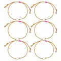 Set of six colorful handmade braided bracelets featuring central pearl and gold beads - Mixed(Pink Yellow Blue)