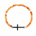 Pulsera de cruz religiosa hecha a mano con 36 cuentas naranjas vibrantes de 6mm - Naranja (B-B24092005A)
