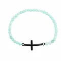 Elegante pulsera de cuentas azul claro hecha a mano con colgante de cruz negra horizontal - Azul Claro (B-B24092005B)