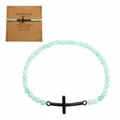 Conjunto de pulsera religiosa de cuentas azul claro con cruz y tarjeta de bautizo - Embalaje de cartulina incluido / Azul Claro (B-B24092005B)