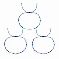 Set of three handmade blue beaded bracelets with central pearl and adjustable cord - Blue Drawstring Style (S26062903C) / Set of 3 / Blue Mix