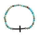 Pulsera religiosa de cuentas con cruz hecha a mano con piedras naturales de 6 mm - Piedra Multicolor (B-B24092005C)