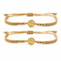 Handgeweven religieuze armband met Sint Benedictus medaille in champagne goud en kralen - Enkele Stijl (S26070209C) / Champagne