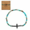Pulsera religiosa de cruz hecha a mano con cuentas de 6 mm de turquesa y mármol - Embalaje de cartulina incluido / Piedra Multicolor (B-B24092005C)