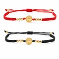 Handgeweven rode en zwarte religieuze armbanden met gouden medailles en kralen - Gemengde Set (S26070209D) / Rood & Zwart